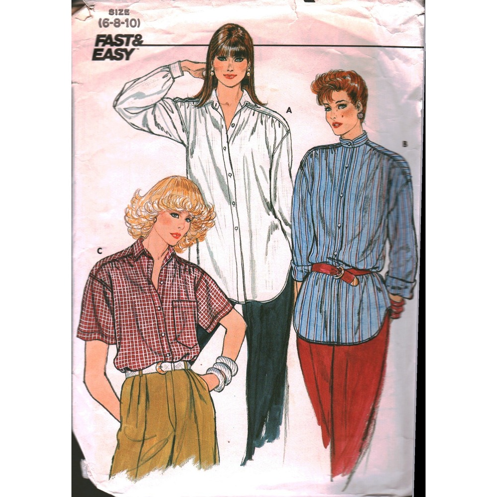 Vintage Butterick 6020 Sewing Pattern Misses Blouse Top Size 6 8 10 Fast Easy
